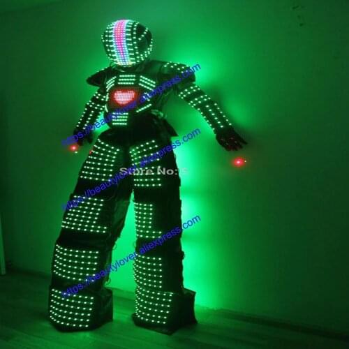 LED David Guetta Kryoman LED Robot suit with LED screen in Chest and Digital LED helmet nightclub costume