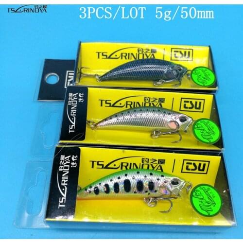 TSURINOYA DW63 3PCS/LOT 50mm/5g Mini Sinking Minnow Hard Bait Fishing Lures Crankbait Treble Hook Isca Artificial Bait Tackle