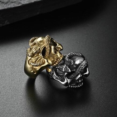 Vintage Titanium steel Men hip hop viper skull Ring Stainless Steel Men Punk Motorcycle Biker Jewelry