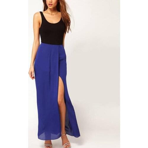 2021 Long Skirts Women Office Ladies Style Elegant Side Split Solid Black Zipper Female Fashion Casual Summer High Waist Skirt