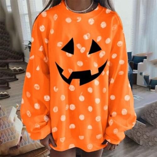 Halloween Hoodies Ladies Long Sleeve Hoodie Spring Autumn Girls Creative Teeth/Skull Printing Color Matching Round Collar Tops