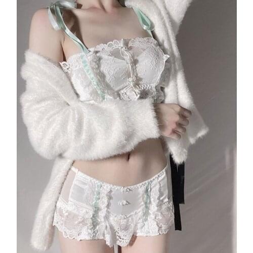 Honviey fairy bra sets Retro lace front buckle flower wirefree girl comfortable lingerie set plus size women bralette