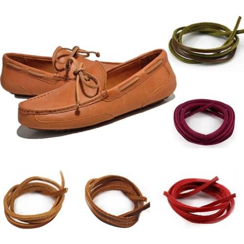 1Pair Square Genuine Leather Shoelaces Unisex Vintage Boot Shoe Laces Men Loafers Martin Boots Shoelace Shoestring Length 80cm