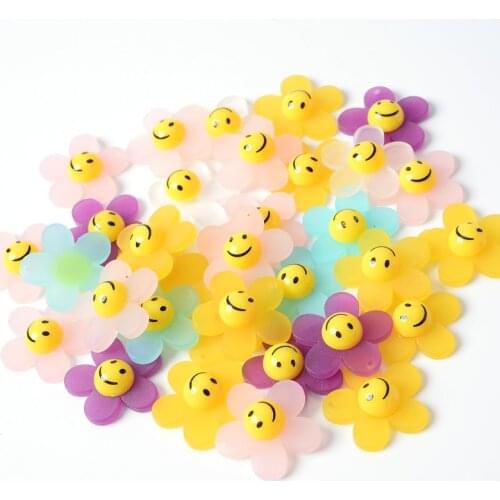 10Pcs/Lot 18mm Multicolor Flower Smile-Face Acrylic Spacer Beads For DIY Jewelry Making Bracelet Necklace Pendant Accessories