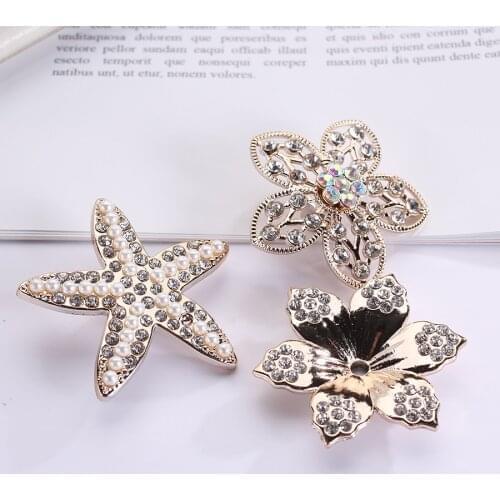 12pc/lot Plastic Metal Feeling plated Big Rhinestone Flower Embellishments For Carfts Hair Jewelry Creative Decoration Accessory