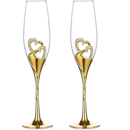 2-Piece Wedding Crystal Champagne Glass Set Flute Glasses Wine Glass for Wedding Gift Glasses Gold Champagne Glasses 201-300 ML