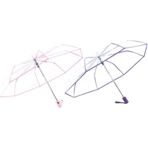 2x Transparent Umbrella Automatic Umbrella Rain Women Men Sun Rain Auto Umbrella Compact Folding Windproof Style,Transparent & P