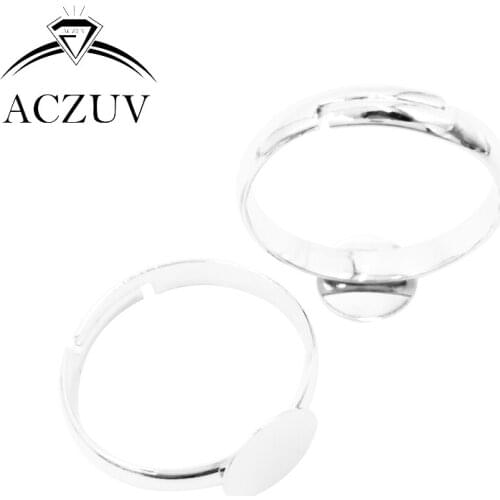300pcs Silver Plated Adjustable Ring Base 6mm 8mm 10mm Round Glue Pad Bezel Blank Ring Backs Cabochon Settings PRB002