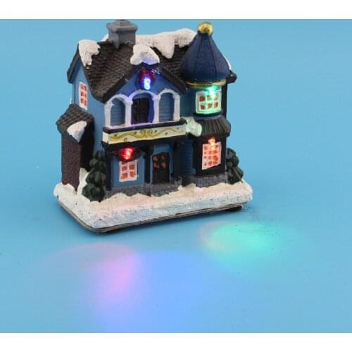 4" LED Polyresin Xmas Church Houses with LED Light Merry Christmas Decorations for Home Holiday Gifts