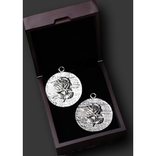 WKOUD 4pcs Silver Color Metal Rose Logo Necklace Earrings DIY Fashion Jewelry Glamour round tablets Alloy Pendants A889