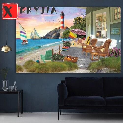 5D DIY Diamond Painting Coastal city scenery cross stitch full square/round diamond embroidery mosaic painting home decoration