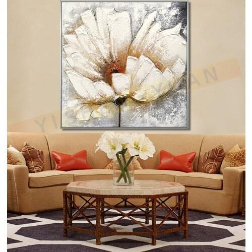 Abstract White Flowers Hand Painted Oil Painting On Canvas 1 Pieces Wall Art Wall Pictures Painting For Living Room Home Decor