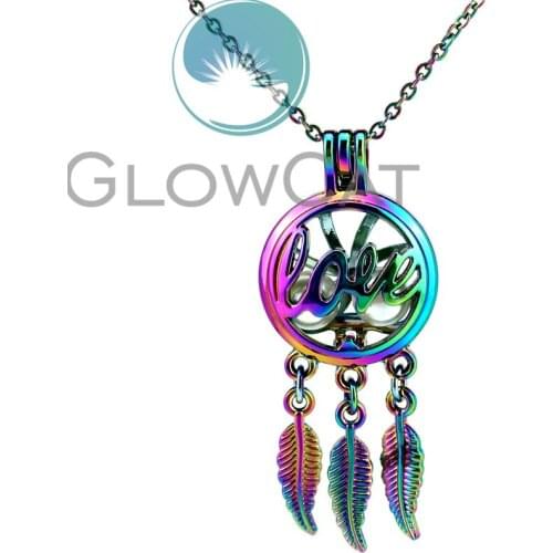 CC790 Rainbow Colors Dream Catcher Letter Love Beads Cage Pendant Perfume Diffuser Oyster Pearl Cage Locket Necklace