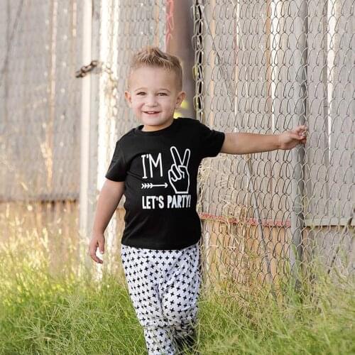 Kids 2nd Birthday Tshirt I'm Two Lets Party Print Funny Toddler Boys Girls T-shirts Short Sleeve Fashion Children Party T-shirt