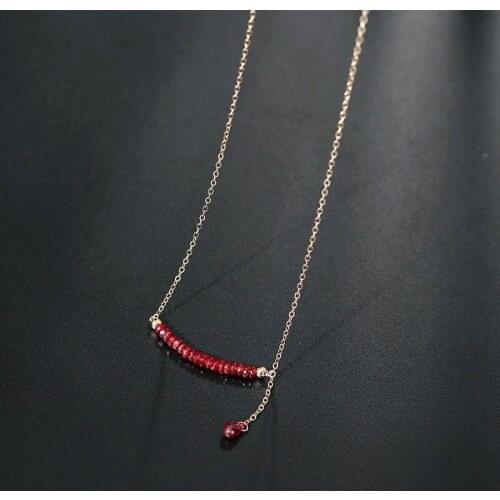 DMBS361 14k Gold Injection Genuine Gemstones Faceted Ruby Pendant Color Treasure Starry Clavicle Chain Smile Necklace