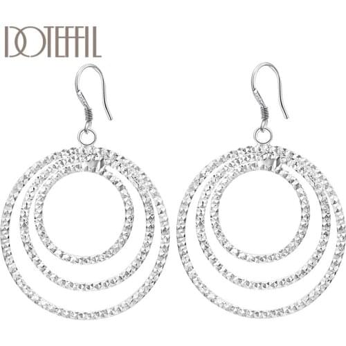 DOTEFFIL 925 Sterling Silver Three Circle Pendant Earring For Women Lady Wedding Engagement Party Fashion Jewelry