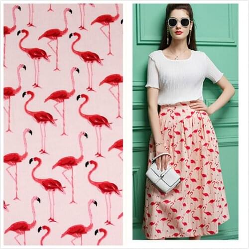 Flamingo print stretch cotton fabric for dress telas por metros tissu au metre vestido DIY tela patchwork upholstery