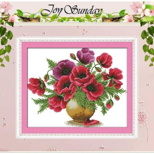 Poppy flower vase Counted Cross Stitch 11CT 14CT Cross Stitch Set Wholesale Flower Cross-stitch Kit Embroidery Needlework