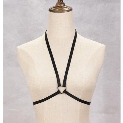 JLX.HARNESS Goth Lingerie Elastic Body Harness cage bra Bondage Body harness belt cage bra 90s Heart cupless Bondage lingerie