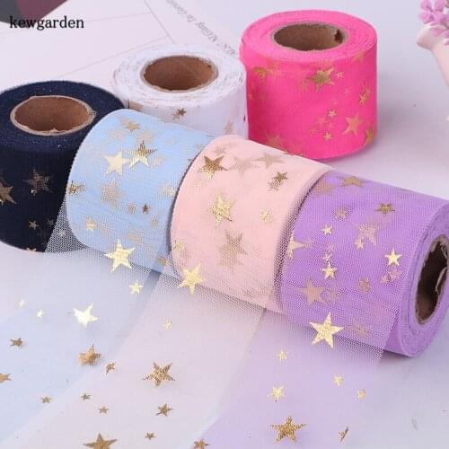 Kewgarden Wholesale Handmade Bowknot Voile Ribbon 10cm 6cm Hot stamping Stars Seersucker Soft Ribbons DIY Accessories 25 Meters