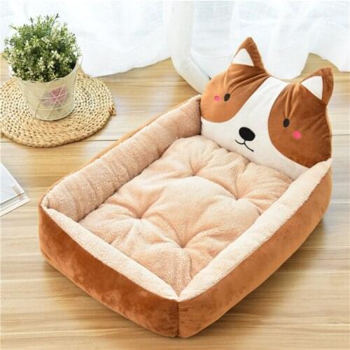 Short Plush Pet Animal Beds For Small Large Dogs Pad Shaped Cartoon Kennels Soft Warm Lounger Sofa Cat House Pets Bed Basket