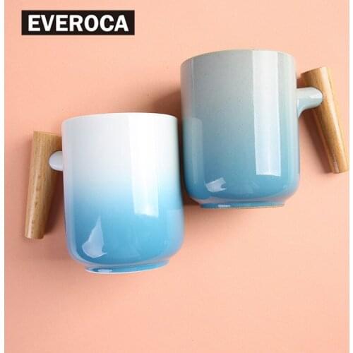 Creative Household Wooden Handle Mug with Lid Ceramic Cup Anti-scalding Simple Office Water Cup Coffee Cup Ceramic Cup with Lid