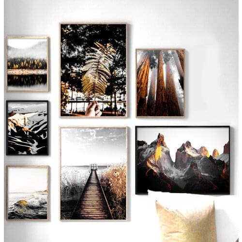 Forest Mountain Leaf Trees Wave Wall Art Canvas Painting Nordic Posters And Prints Landscape Wall Pictures For Living Room Decor