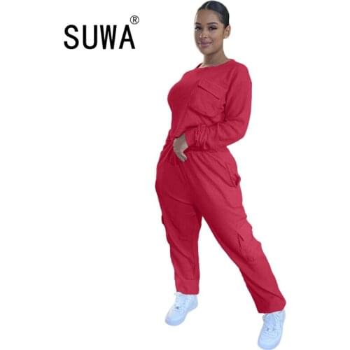 Hot Recommend Style Autumn Winter Workout Clothes Women Two Piece Outfits Casual Sweatshirt T-Shirt Cargo Pants Track Suit