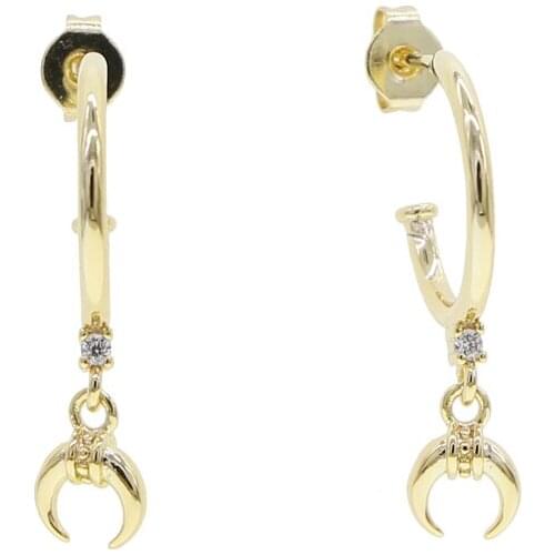Cute lovely moon charm earring gold silver color simple small multi piercing girls drop earrings