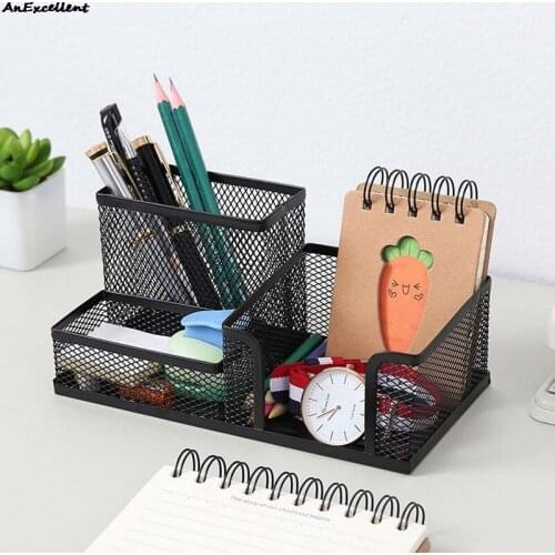 Multifunctional Three-grid Metal Desk Organizer Pencil Holder Creative Storage Box Drawer Office Supplies For Neatening Tools