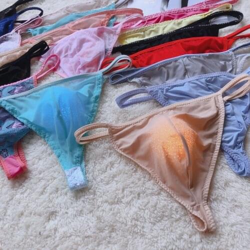 Mens thong 1 piece sexy lace mesh transparent temptation fun ice ribbon gay underwear comfortable underwear gay underwear men