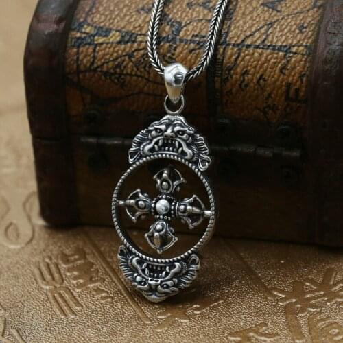 S925 Sterling Silver Jewelry Cross King Kong Rotating Pendant Men And Women Thai Silver Retro Personality Pendant