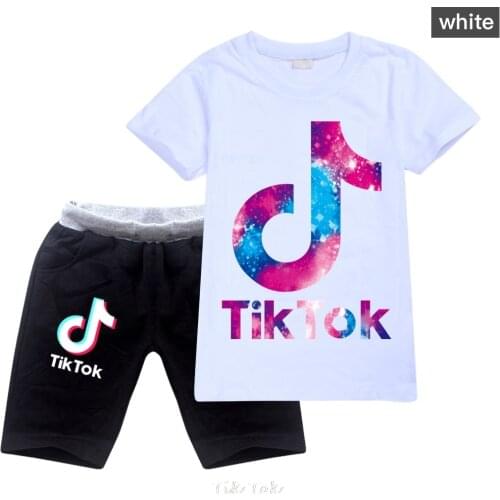 2021 New Tik Tok Clothing Summer T-shirt Shorts Casual Sports Suit Fashion Cotton Boy Short Sleeve Toddler Girl Two-piece Suit