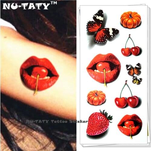 Nu-TATY Sexy Red Lip Cherry Temporary Tattoo Body Art Flash Tattoo Stickers 19*9cm Waterproof Tatoo Home Decor Wall Sticker