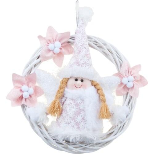 Garland The Wreath Christmas Pendant Hanging Decoration For Gifts Vine Ring Cute Angel Rattan Circle Door Hanger Ornaments