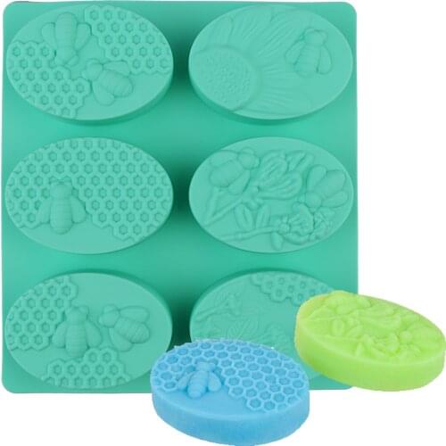 Honey Bee Silicone Soap Mold diy Handmade Craft 3D Soap Mold Silicone Rectangular Oval 6 Forms Soap Molds For Soap Making 1PCS