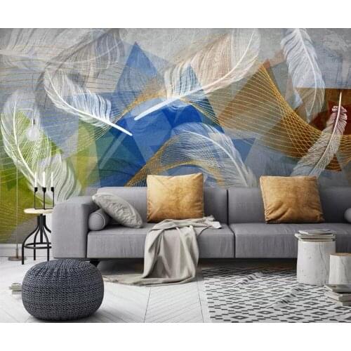 Modern contracted Nordic abstract geometric white feather TV mural background wall