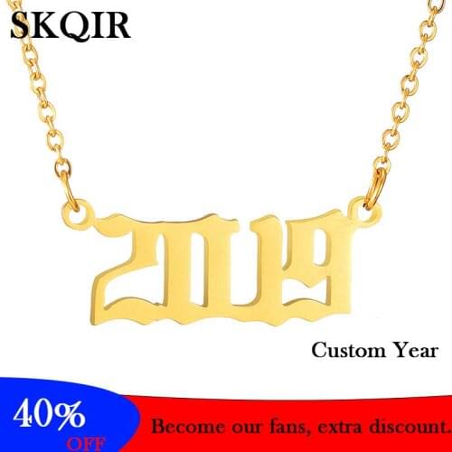 Special 2020 Year Pendant Necklace Personalized Old English Number Charm Choker Steel Necklace Birthday Jewelry Gift 2019