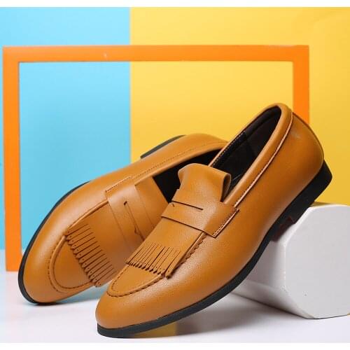 Mens Large Size Leather Shoes Tassel Fashion Peas Shoes Lazy Single Shoes Shoes Mens Casual Loafers