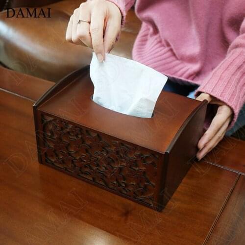 Japanese Carved Flower Wood Tissue Boxes Simplie Solid Wooden Paper Towel Storage Box Creativity Bedroom Desktop Napkin Holder