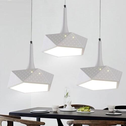 Iron WHITE Pendant Lights Led creative personality modern simple bar bar geometric dining room restaurant lights three CL