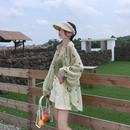 2021 summer sun protection clothing female cartoon printed long-sleeved chiffon shirt female loose cardigan jacket women