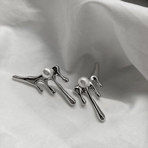 Irregular Lava Water Droplets Pearl Earrings Women Korean 2021 Fashion Stud Earrings Female Trendy Jewelry Pearl Punk Ear Studs