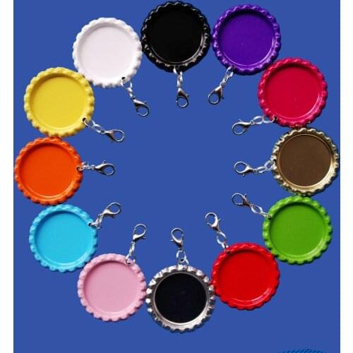 100pcs/lot Flattened Bottle Cap Lobster Clasps Zipper Pulls Chrome Linerless Blank Crown Caps 12 Colors can be choose