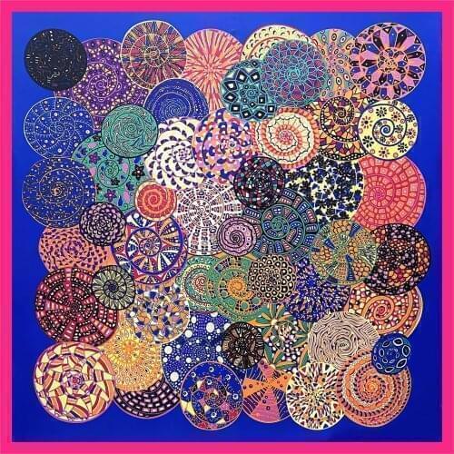 130CM Big Shawl Beach Luxury Brand Scarf Women Geometric Circle Twill Satin Scarf Silk 100% Womens Bandanna Square Scarf S65