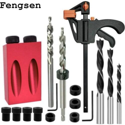 15 Degree Oblique Hole Locator Angle Drilling Locator Aluminium Woodworking Drill Bits Jig Clamp Kit Guide Wood Hand Tools