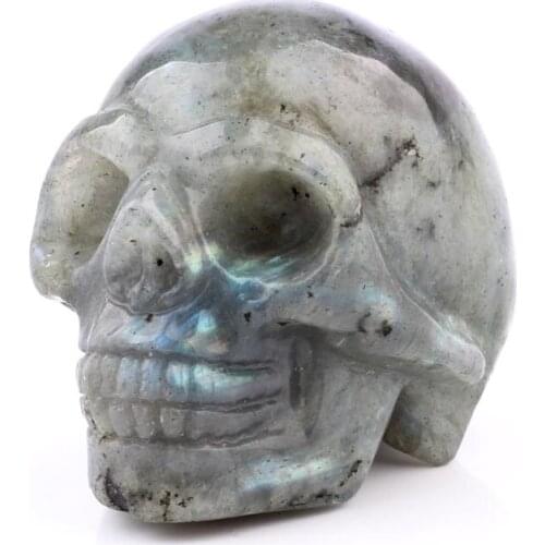 2.0" Natural Amethyst Carved Head Skull Stone Chakra Figurine Opalite Rose Quartz Healing Reiki Crystal Feng Shui Free Pouch