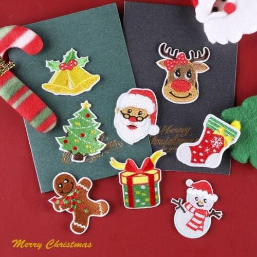 20pcs Christmas Santa Claus Snowman Deer Patches Heat Transfer parches Iron On Embroidered Patch For Clothing Jacket Patchwork