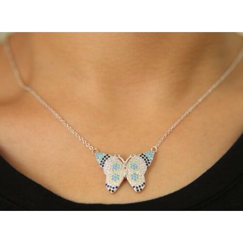 2020 Simple cute animal butterfly necklace for girls drop shipping 100% 925 sterling silver delicate blue cz charm necklace