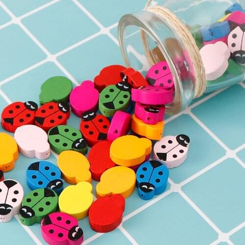 25Pcs Colorful Wooden Beads Cute Ladybug Wood Beads For Jewelry Making Footprint Mixed Color For DIY Pacifier Clips Making